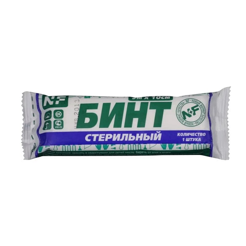 Изображение товара Марлевый стерильный бинт НьюФарм 5 м×10 см, белый, 100% хлопок