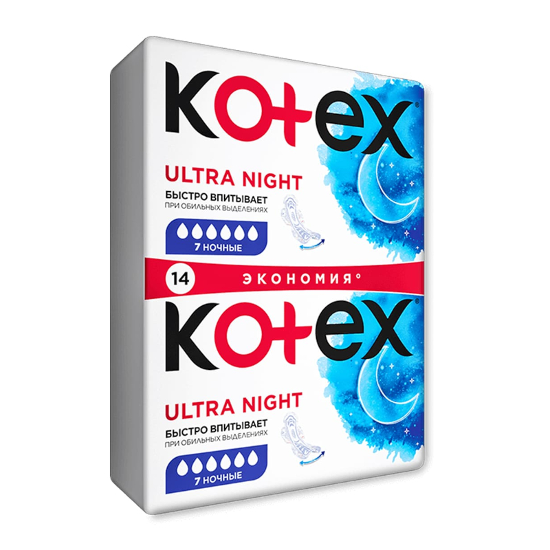 Изображение товара Прокладки Kotex Ultra Ночные Непроницаемая защита ночью с крылышками