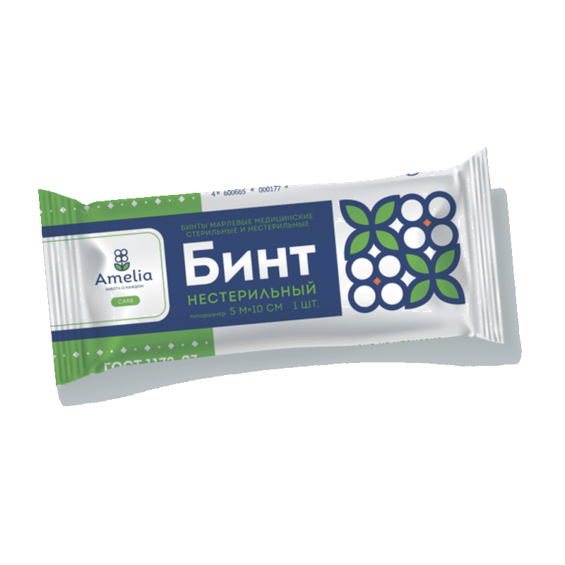 Изображение товара Марлевый нестерильный бинт Амелия Бинт 5 м x 10 см для медицинских и бытовых целей