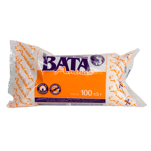 Изображение товара Медицинская хирургическая вата Амелия нестерильная 100 г