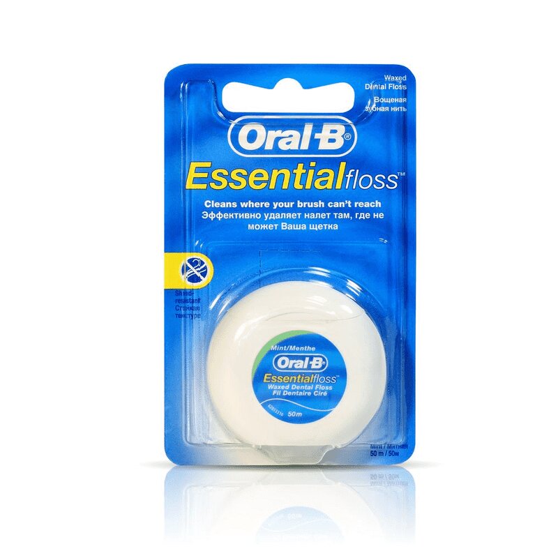 Изображение товара Зубная нить вощеная Oral-B Essential мята 50 м для очистки межзубных промежутков