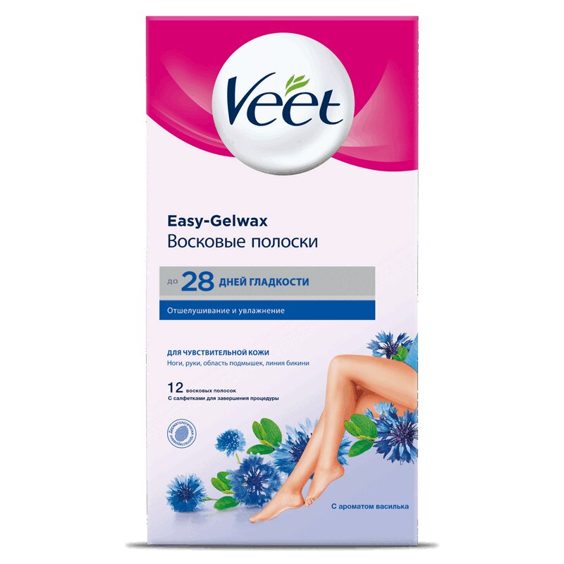 Изображение товара Восковые полоски Veet для чувствительной кожи 12 шт с увлажняющими салфетками