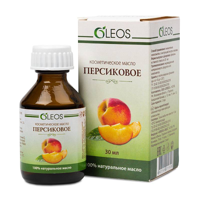Изображение товара Персиковое косметическое масло Oleos 30 мл для ухода за кожей и волосами