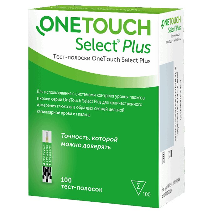 Изображение товара Тест-полоски для глюкометра OneTouch Select Plus, упаковка 100 шт