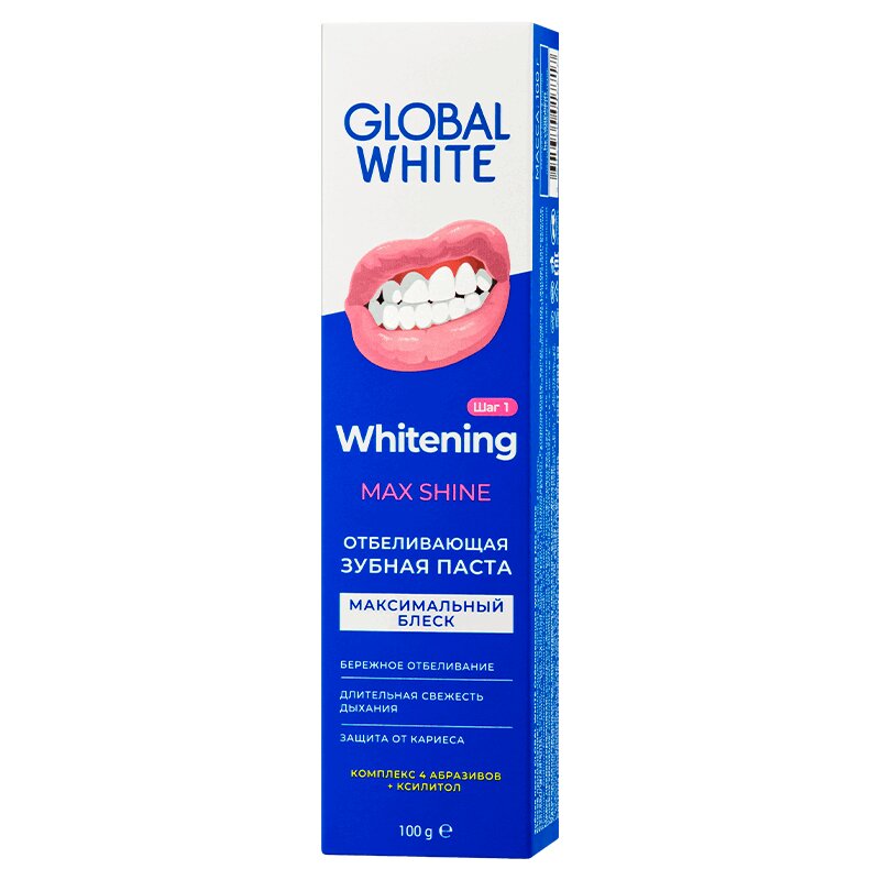 Изображение товара Зубная паста Global White Макс Шайн 100 г отбеливание натуральный лимон фториды