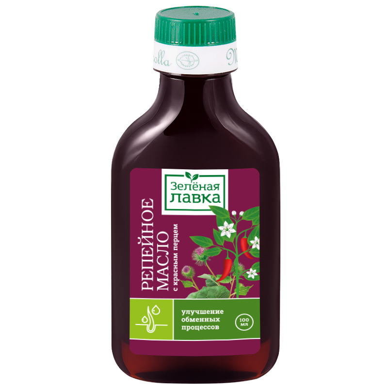 Изображение товара Масло репейное с красным перцем Зеленая Лавка 100 мл для укрепления и роста волос
