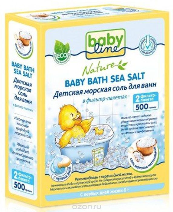 Изображение товара Морская соль для ванн детская BabyLine Nature 500 г натуральное средство для ухода