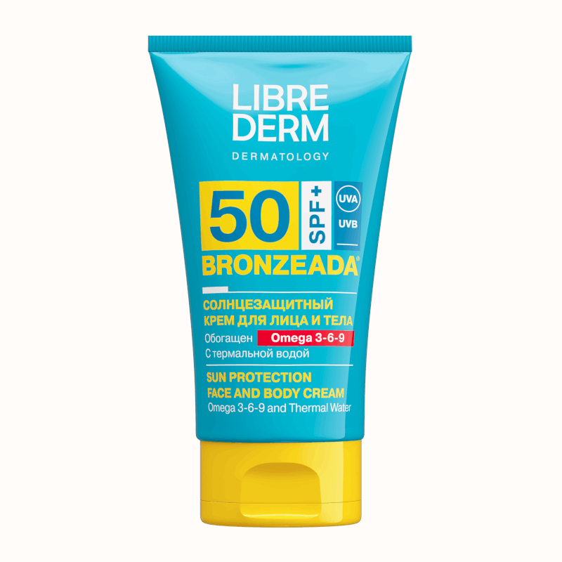 Изображение товара Солнцезащитный крем Librederm Bronzeada SPF 50 150 мл с Омега 3-6-9 и термальной водой