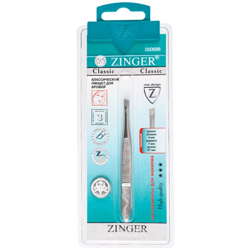 Изображение товара Зингер Пинцет скошенный для бровей из стали профессиональный