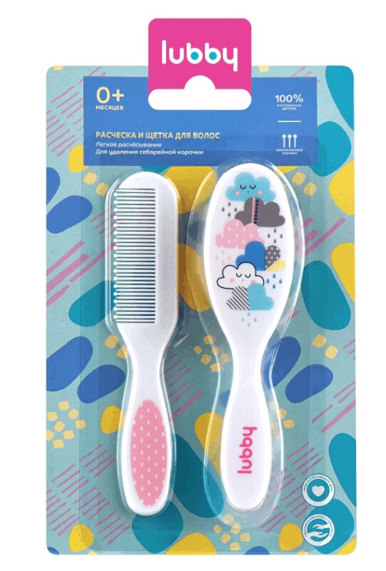 Изображение товара Набор детских расческа и щетка с натуральной щетиной Lubby для малышей