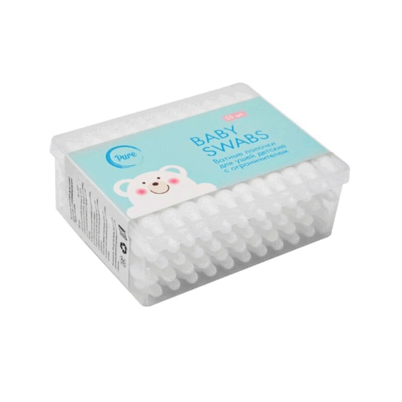 Изображение товара Детские ватные палочки Pure для ушей с ограничителем 55 шт