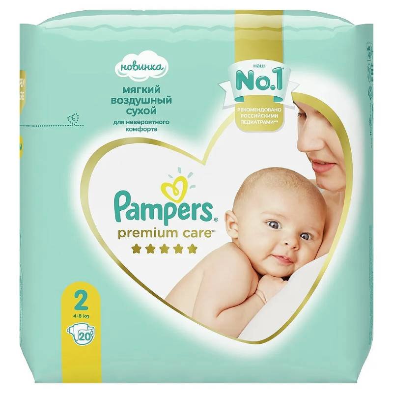 Изображение товара Подгузники Pampers Premium Care для новорожденных 2 размер 20 шт