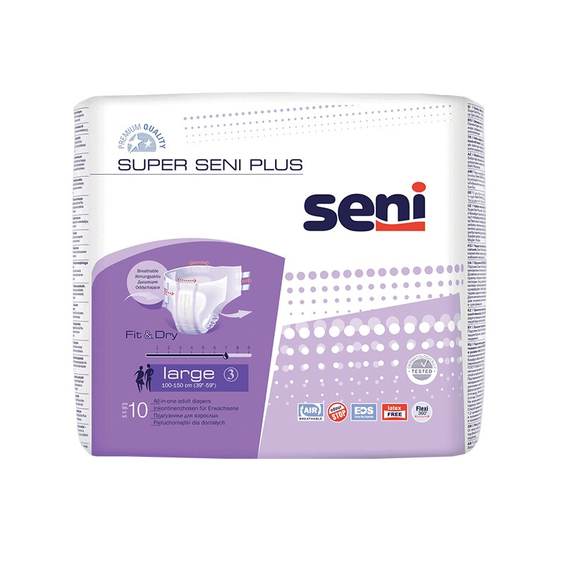 Изображение товара Подгузники для взрослых Seni Супер Плюс R.L 10 шт дышащие комфортные гигиенические средства