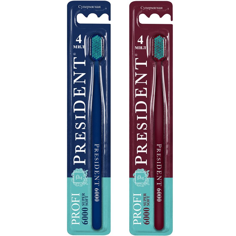 Изображение товара PresiDENT Profi 6000 Зубная щетка при чувствительности эмали и воспалении десен Супермягкая щетина