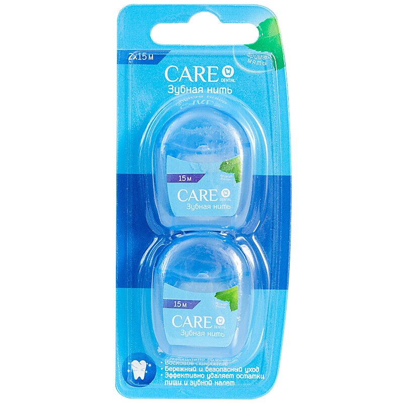 Изображение товара Care Dental Зубная нить Ментол 15 м 2 шт для гигиены полости рта