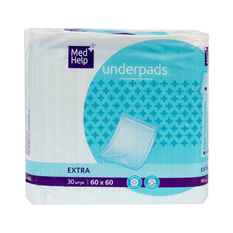 Изображение товара Одноразовые впитывающие пеленки для взрослых 60x60 см 30 шт МедХелп
