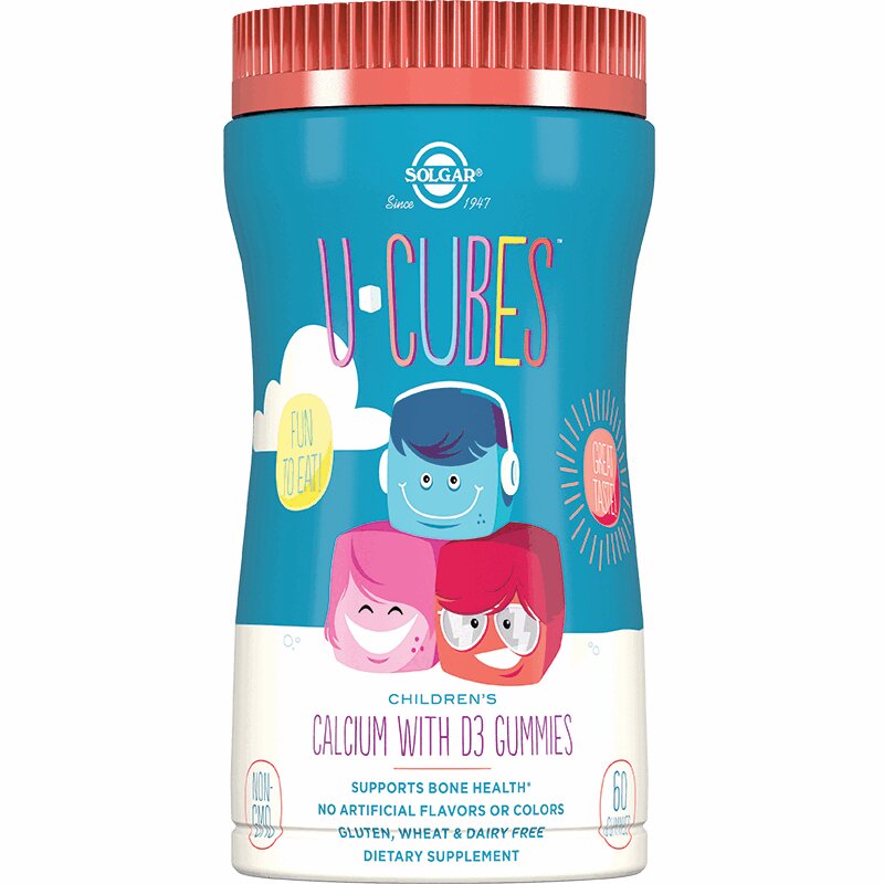 Изображение товара Solgar Ю-Кьюбс с кальцием и витамином Д3 пастилки клубника 60 шт