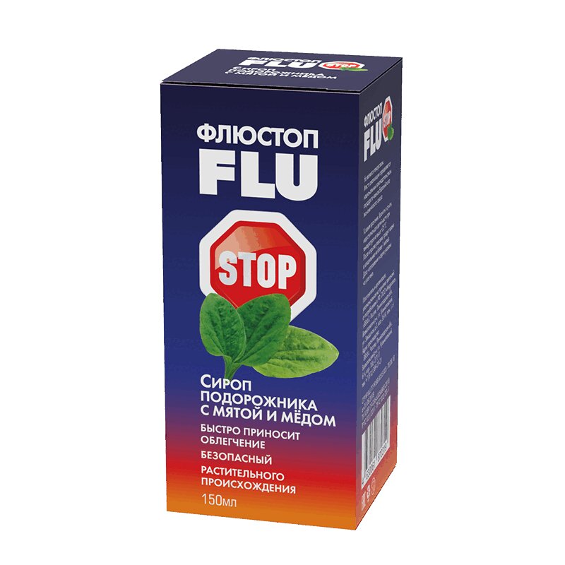 Изображение товара Флюстоп сироп подорожника с мятой и медом 150 мл для облегчения кашля