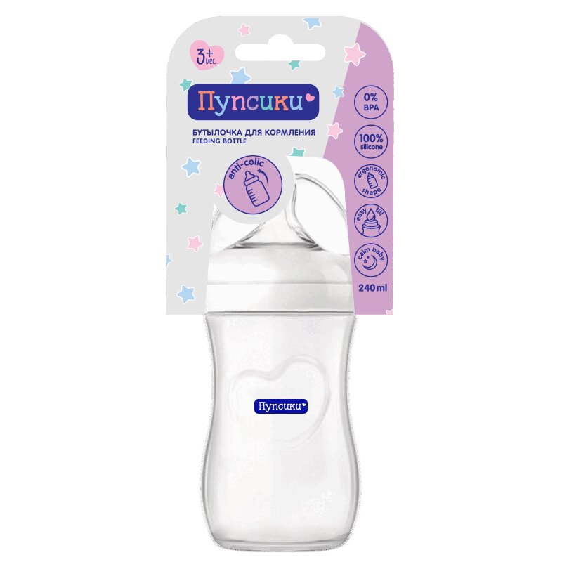 Изображение товара Бутылочка Пупсики 240 мл с антиколиковой соской для новорожденных