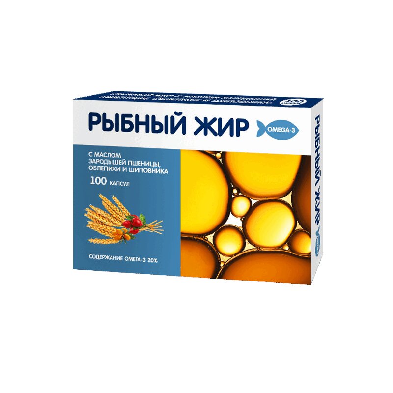 Изображение товара Рыбный жир с маслом зародышей пшеницы облепихи и шиповника капсулы 100 шт Полярис