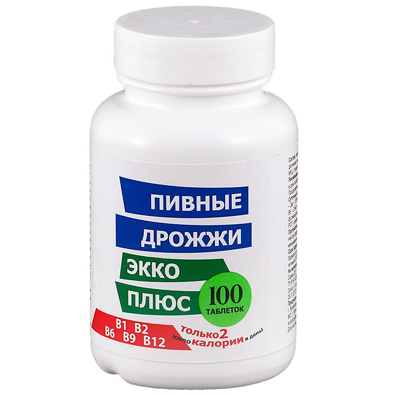 Изображение товара Экко Плюс Дрожжи пивные без добавок таблетки 100 шт для повышения витаминов группы B