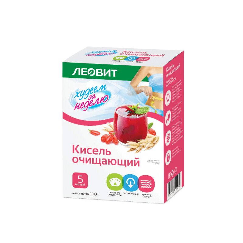 Изображение товара Кисель очищающий Леовит Худеем за неделю 20 г 5 шт натуральное средство для похудения