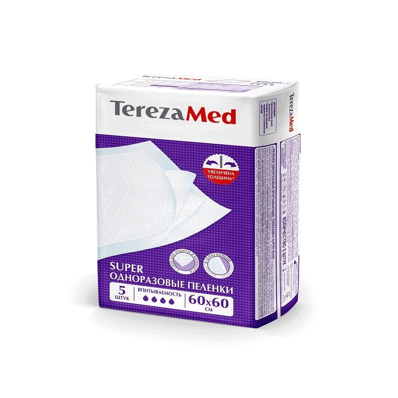 Изображение товара Тереза Мед Супер Пеленка одноразовая 60х60см 5 шт - премиум качество