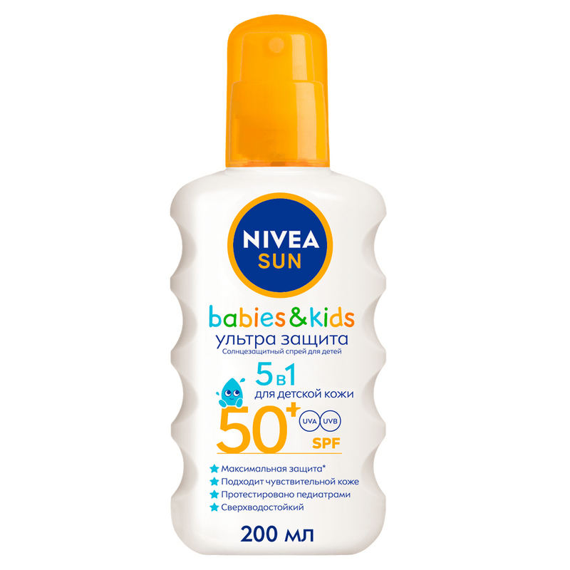 Изображение товара Детский солнцезащитный спрей Nivea SPF50+ 200 мл водостойкий гипоаллергенный