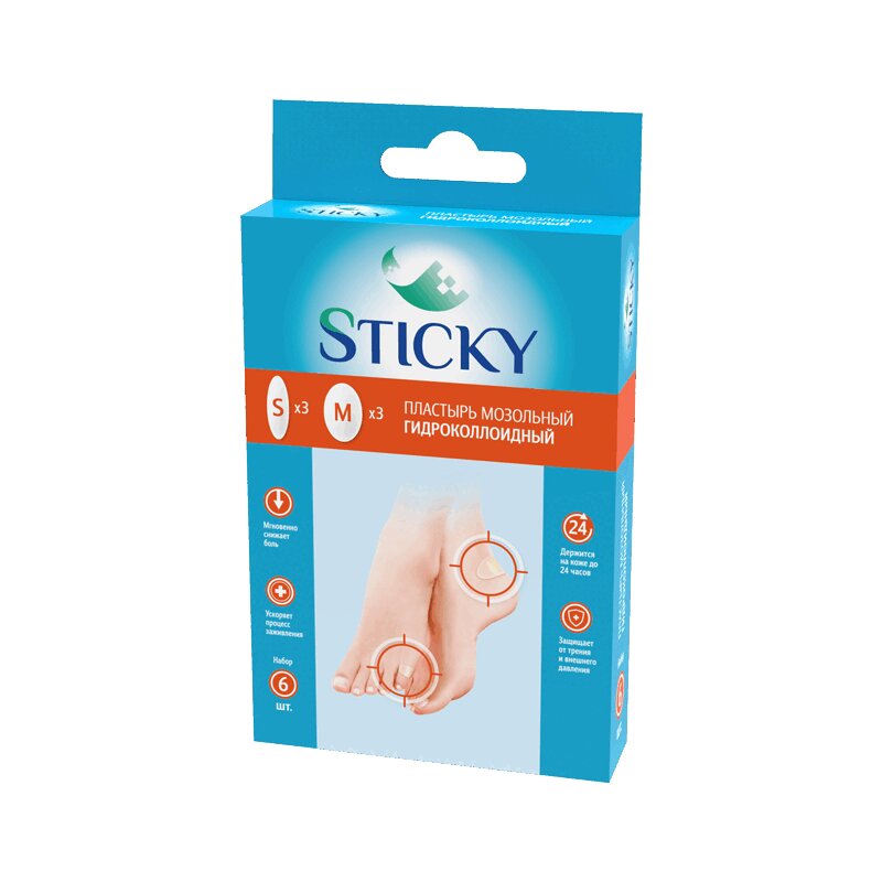 Изображение товара Гидроколлоидный мозольный пластырь Sticky 6 шт для защиты и быстрого заживления