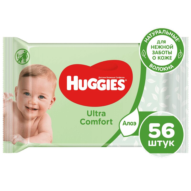 Изображение товара Huggies Ультра Комфорт Салфетки детские влажные 56 шт Алоэ