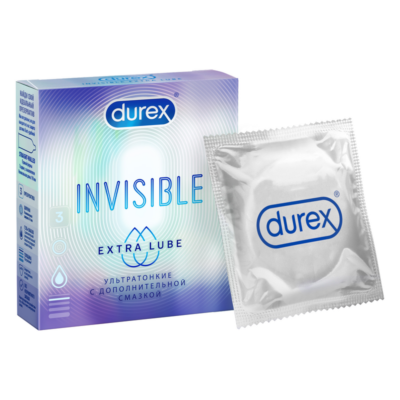 Изображение товара Durex Invisible Extra Lube ультратонкие презервативы с дополнительной смазкой 3 шт