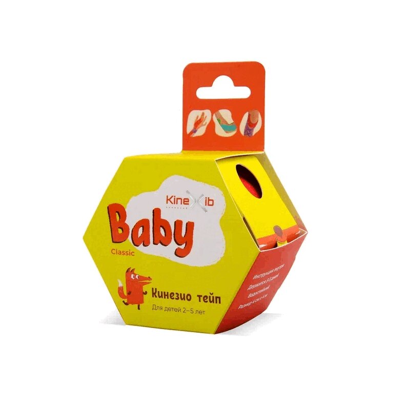 Изображение товара Кинезио тейп для детей Kinexib Classic Baby 4 м х 4 см красный гипоаллергенный