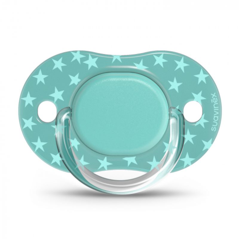 Изображение товара Suavinex Basics Пустышка силиконовая физиологическая 0-6 мес Зеленая со звездами 2 шт