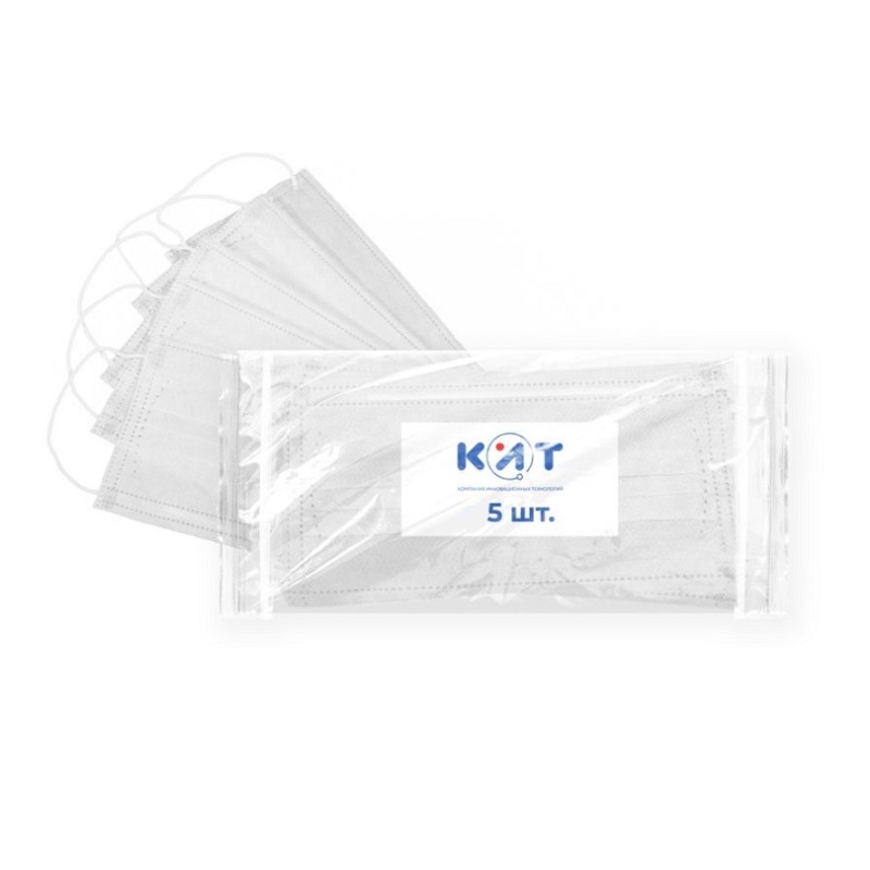 Изображение товара Маска медицинская трехслойная на резинках 5 шт