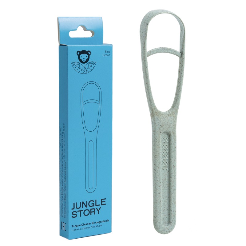 Изображение товара Щетка-скребок для языка биоразлагаемая Джангл стори Голубой океан 1 шт