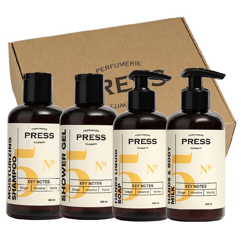 Изображение товара Подарочный набор для ухода Press Gurwitz №5 (шампунь гель мыло молочко, 4 шт.)