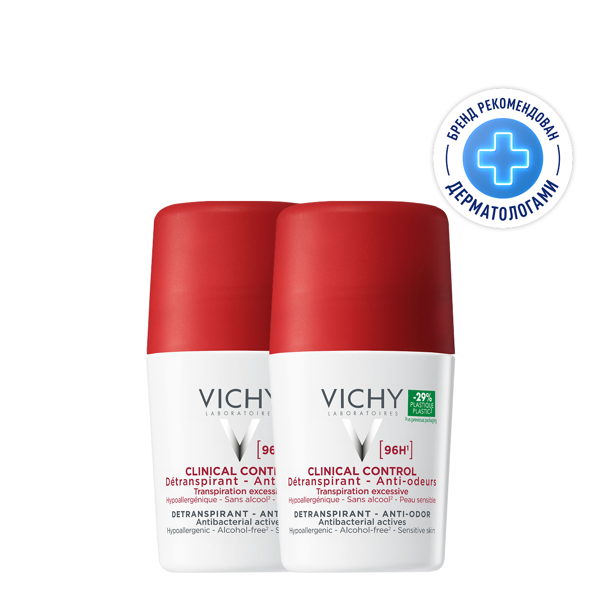 Изображение товара Vichy Clinical Control Дезодорант-антиперспирант против избыточного потоотделения 96 ч 50 мл 2 шт