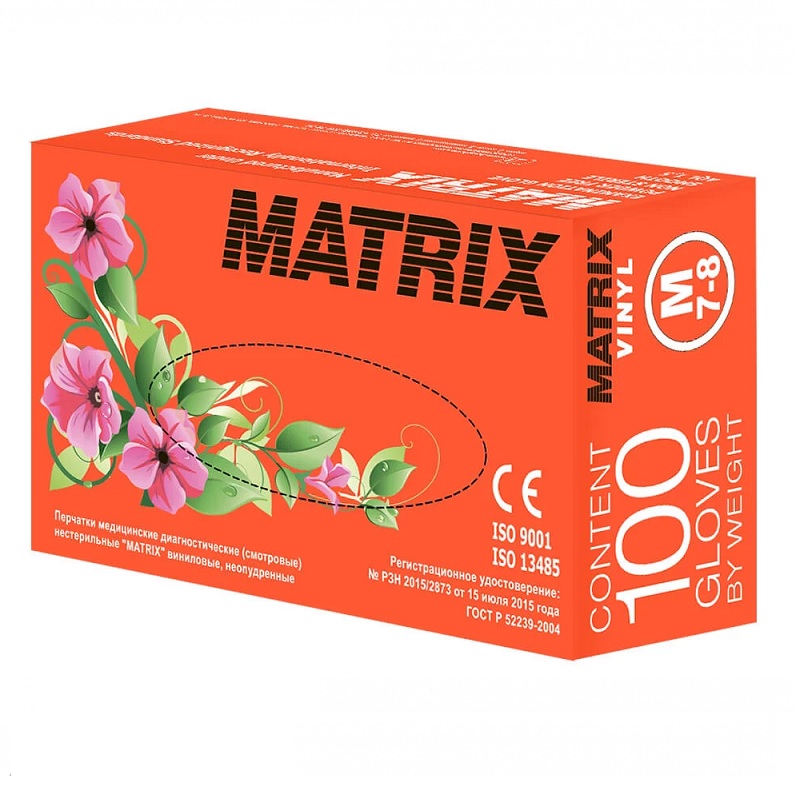 Изображение товара Перчатки смотровые виниловые Matrix р. М 50 пар одноразовые для медицины и лабораторий