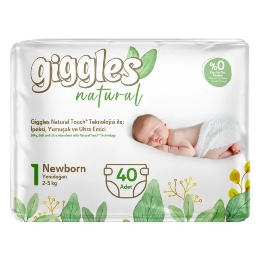 Изображение товара Подгузники Giggles Natural Newborn 2-5 кг 40 шт высокотехнологичные для новорожденных
