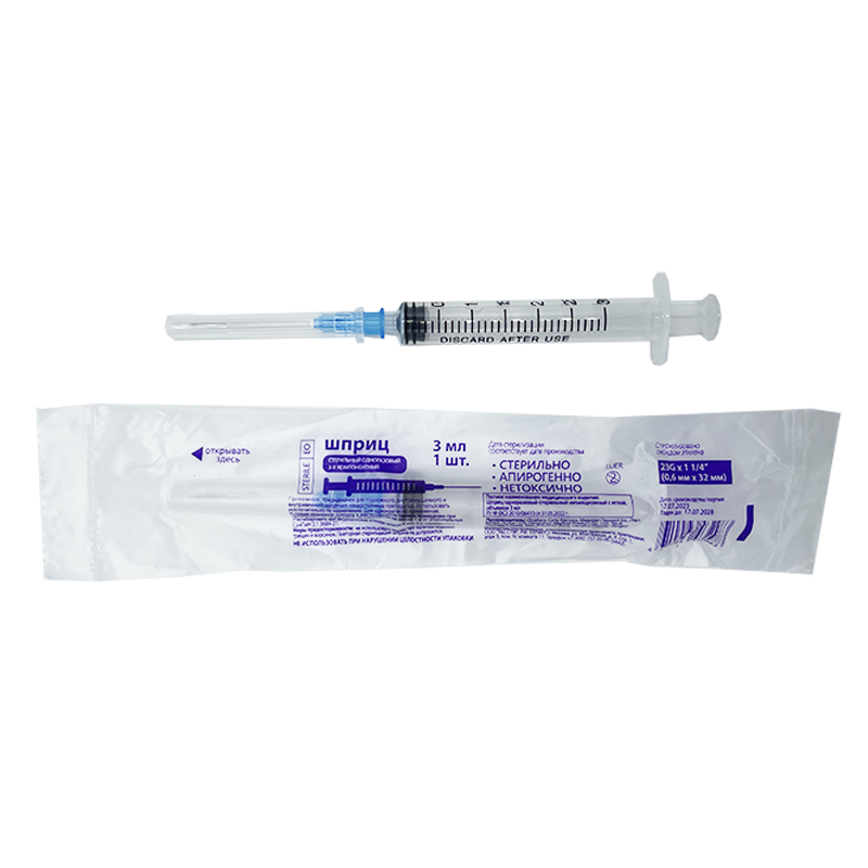 Изображение товара PL Шприц одноразовый трехкомпонентный с иглой 23G 3 мл