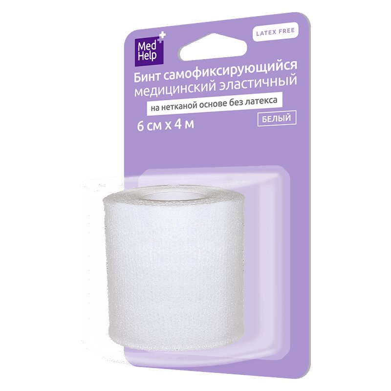 Изображение товара Эластичный самофиксирующийся бинт без латекса 6 см х 4 м Белый Медхелп