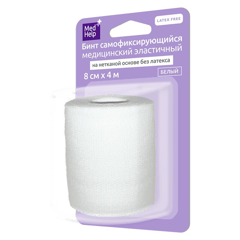 Изображение товара Медхелп Бинт эластичный самофиксирующийся без латекса 8 см х 4 м белый