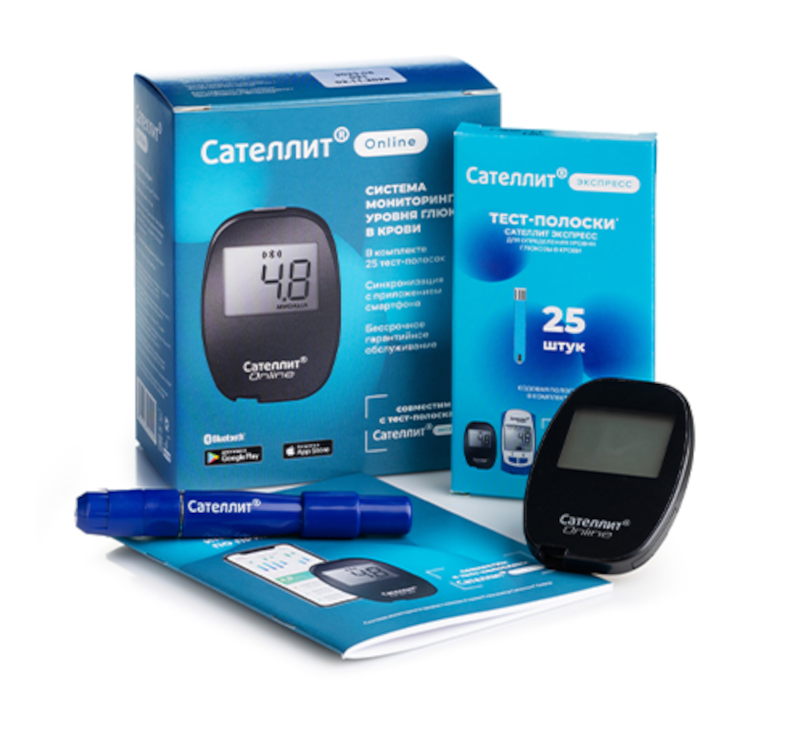 Изображение товара Глюкометр Элта Сателлит Онлайн с тест-полосками 25 шт российский производитель