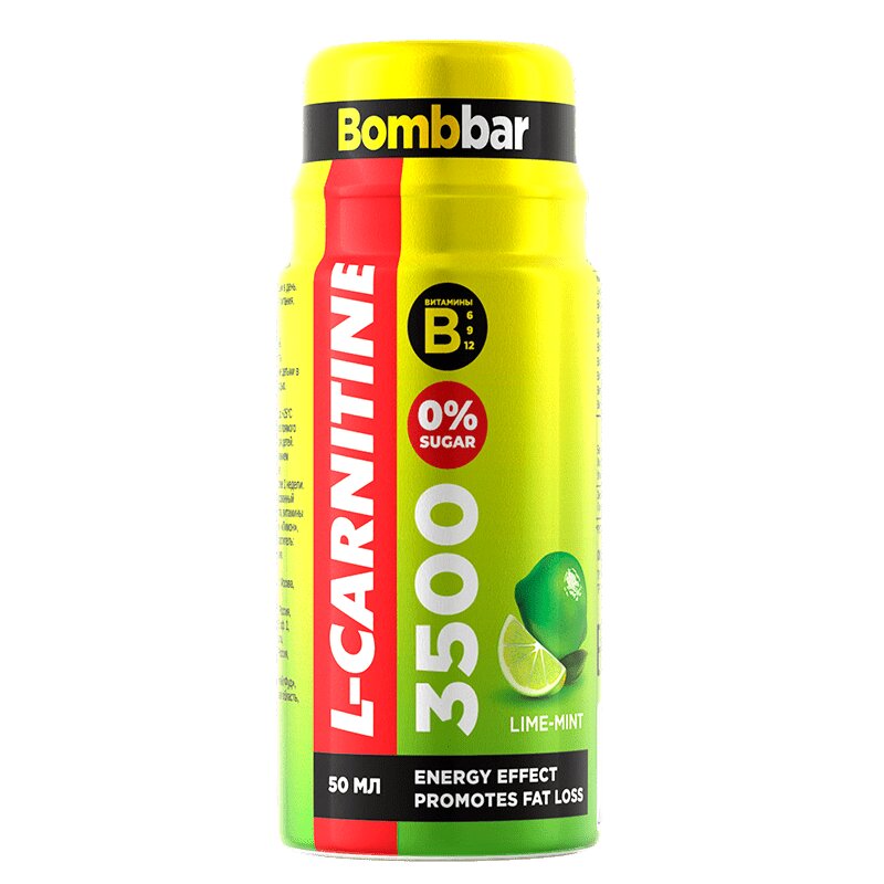 Изображение товара Бомббар Л-Карнитин 3500 мг напиток Лайм-Мята 50 мл для энергии и похудения