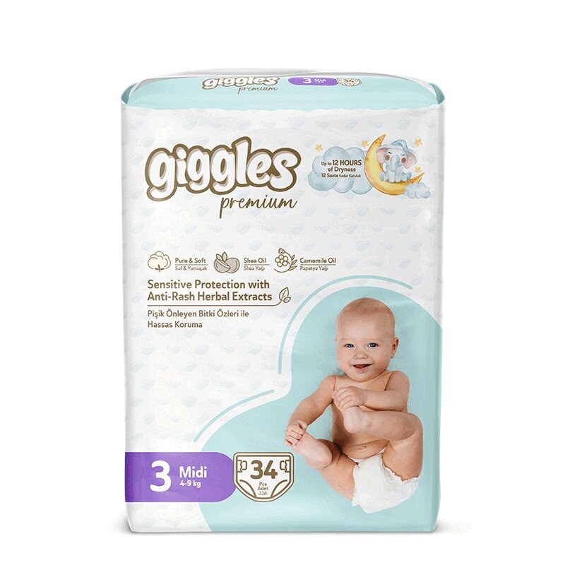Изображение товара Подгузники GIGGLES PREMIUM Midi 4-9 кг 34 шт надежная защита комфорта