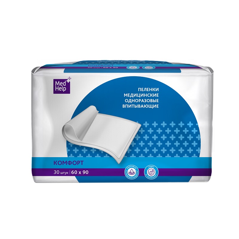 Изображение товара Пеленки впитывающие для взрослых MedHelp Комфорт 60x90 см 30 шт
