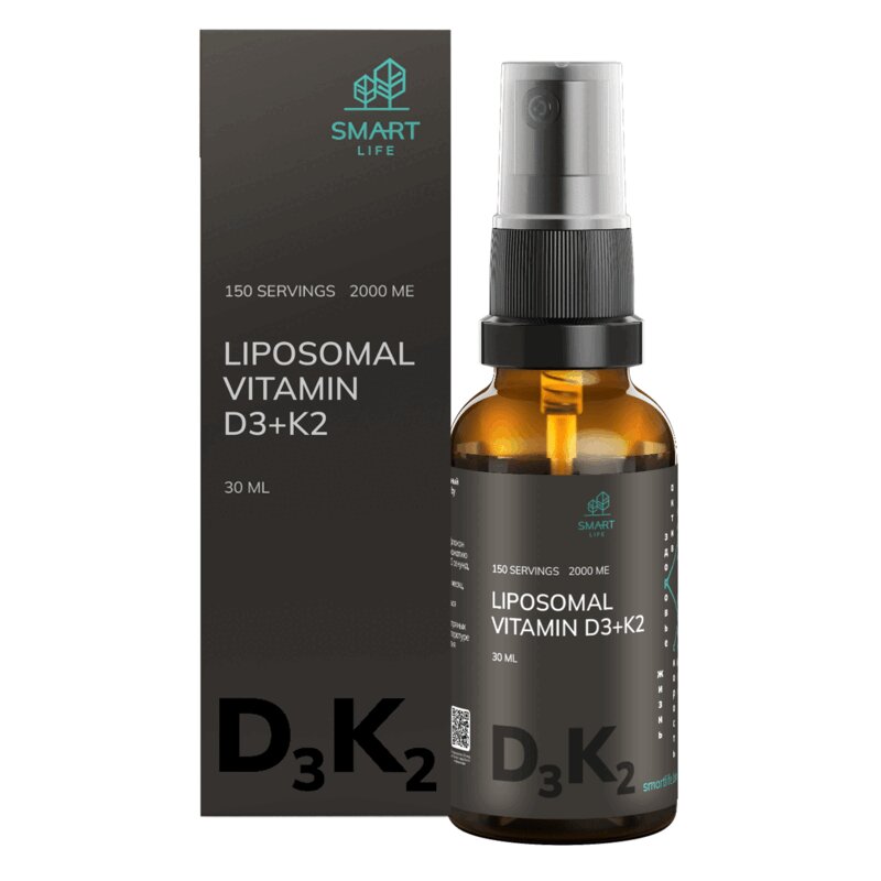 Изображение товара Липосомальный витамин D3+К2 спрей 150 доз 30 мл SmartLife