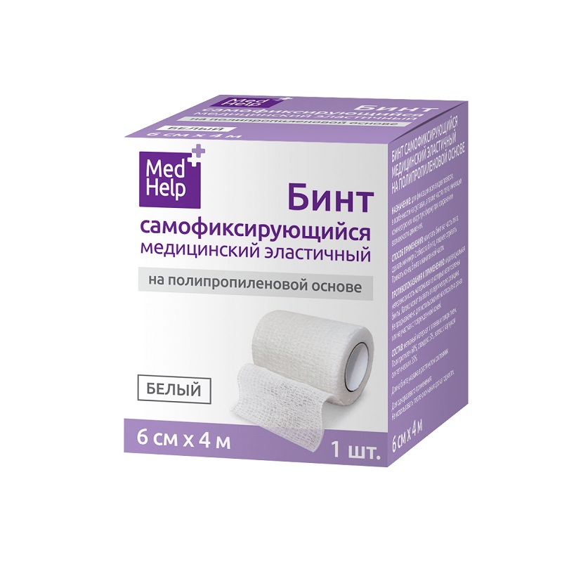 Изображение товара Медхелп Бинт эластичный самофиксирующийся 6см 4м белый