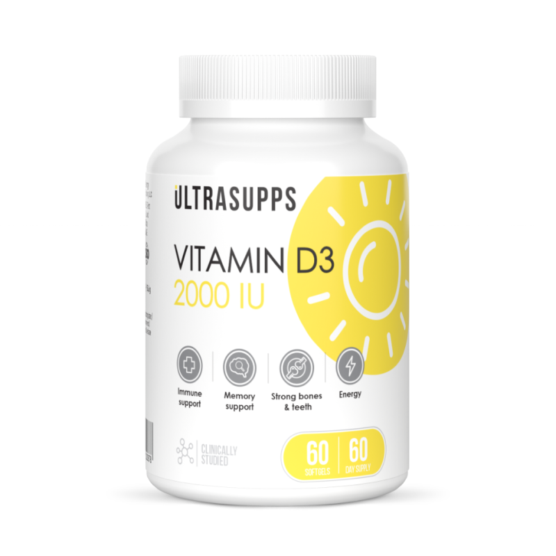 Изображение товара Витамин D3 2000 МЕ капсулы 60 шт Ultrasupps для укрепления костей и иммунитета