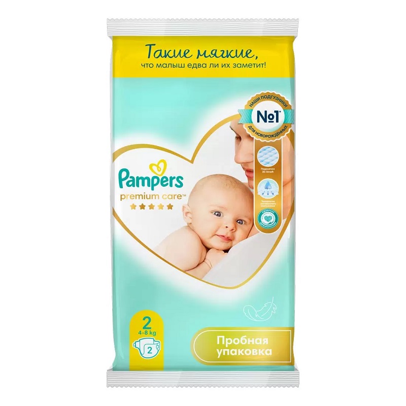 Изображение товара Pampers Premium Care 2 Подгузники детские 4-8 кг 2 шт